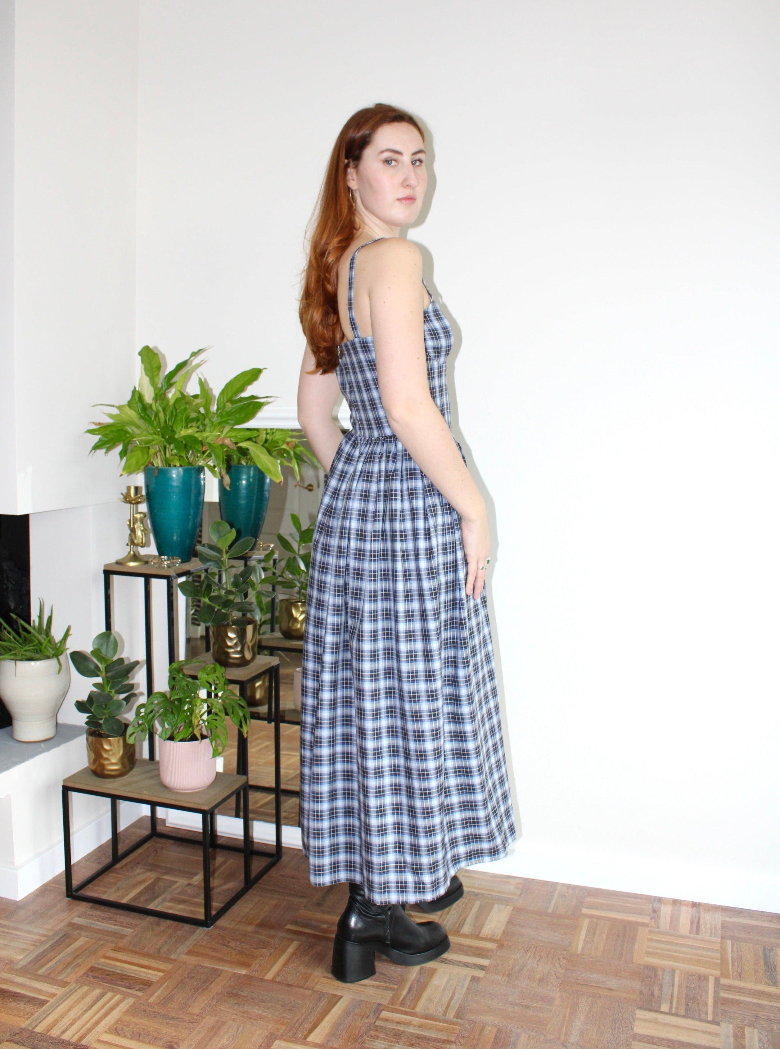 Sample - Nola dress blue plaid cotton