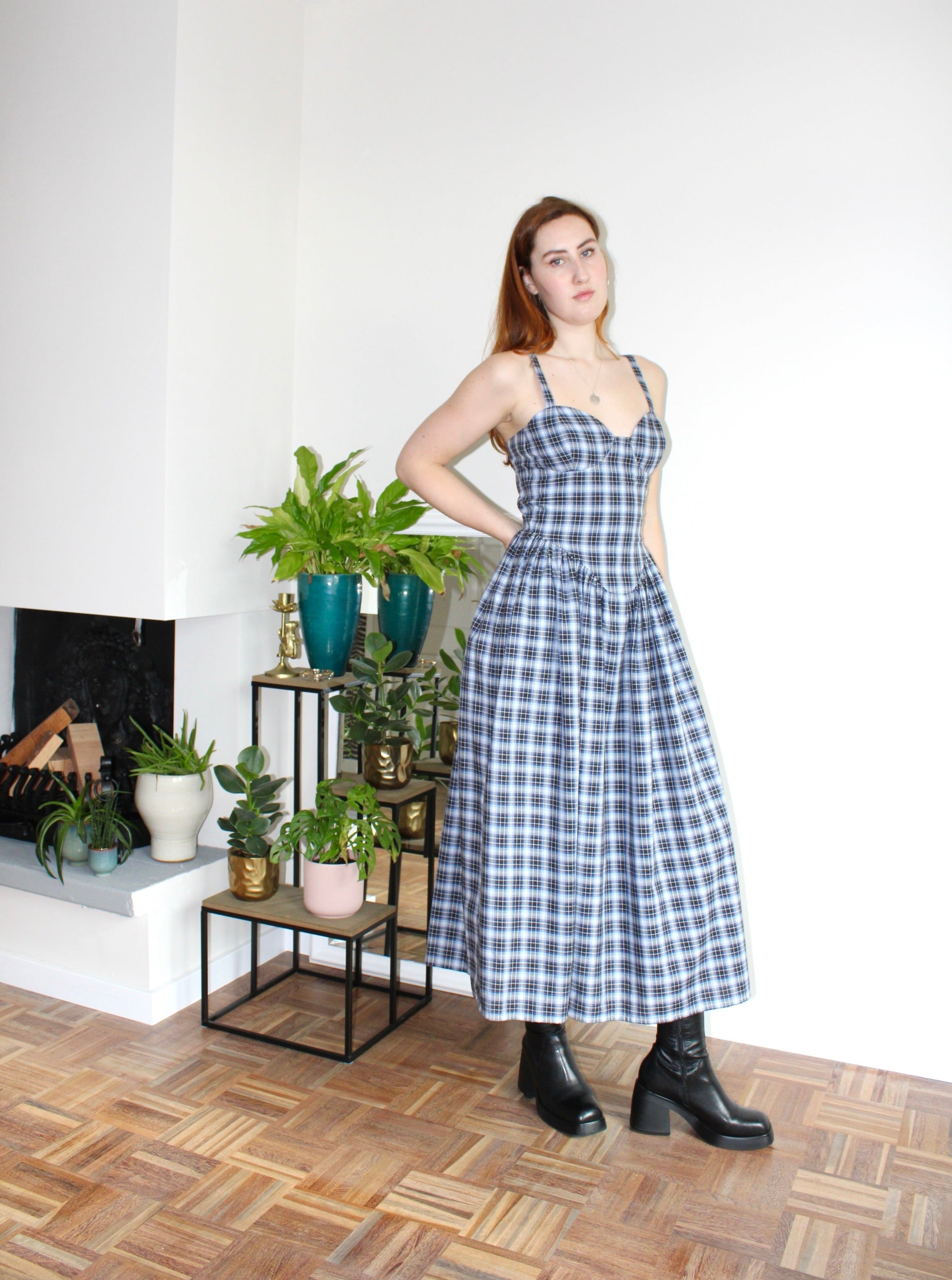 Sample - Nola dress blue plaid cotton