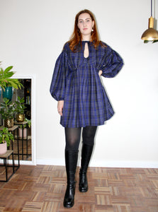 Rory mini dress purple plaid cotton